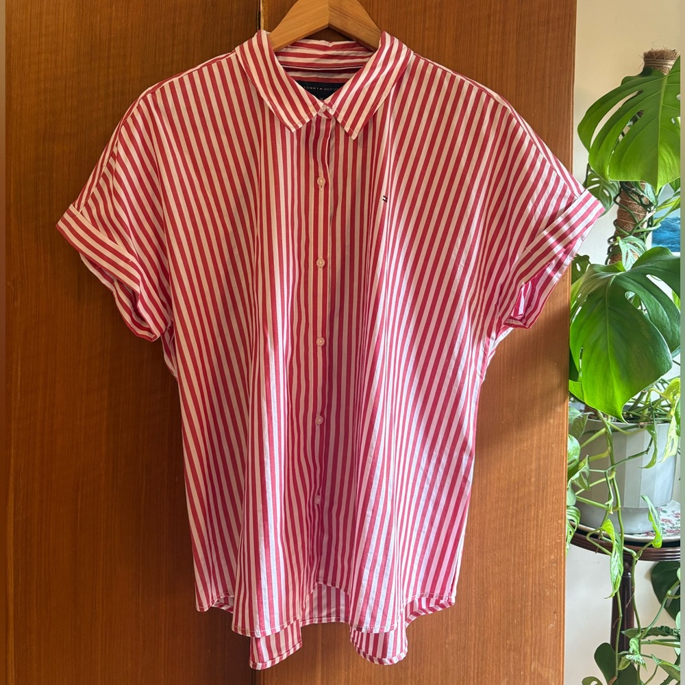 Tommy Hilfiger Red and White Striped Shirt